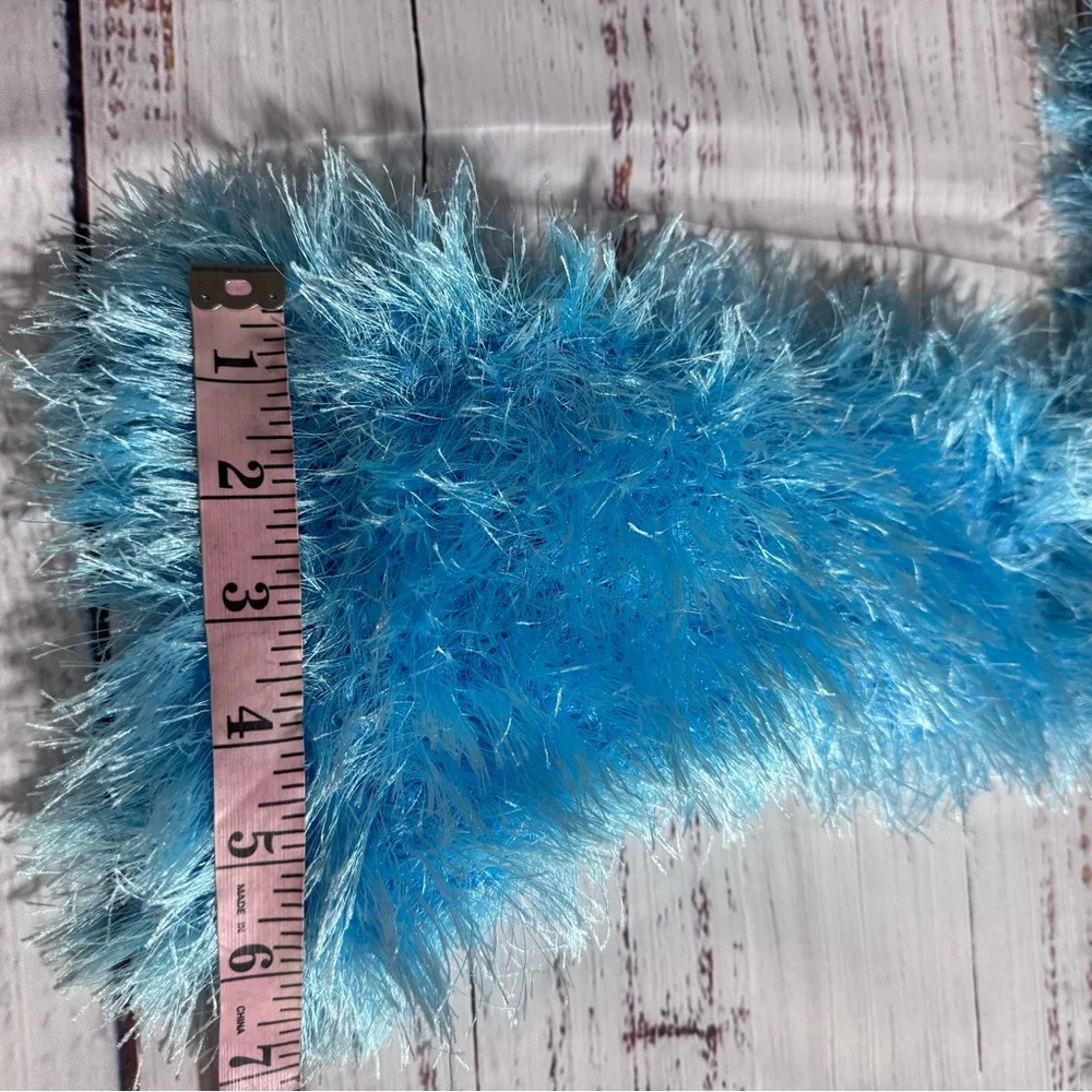Handmade Blue Fluffy Eyelash Long Scarf